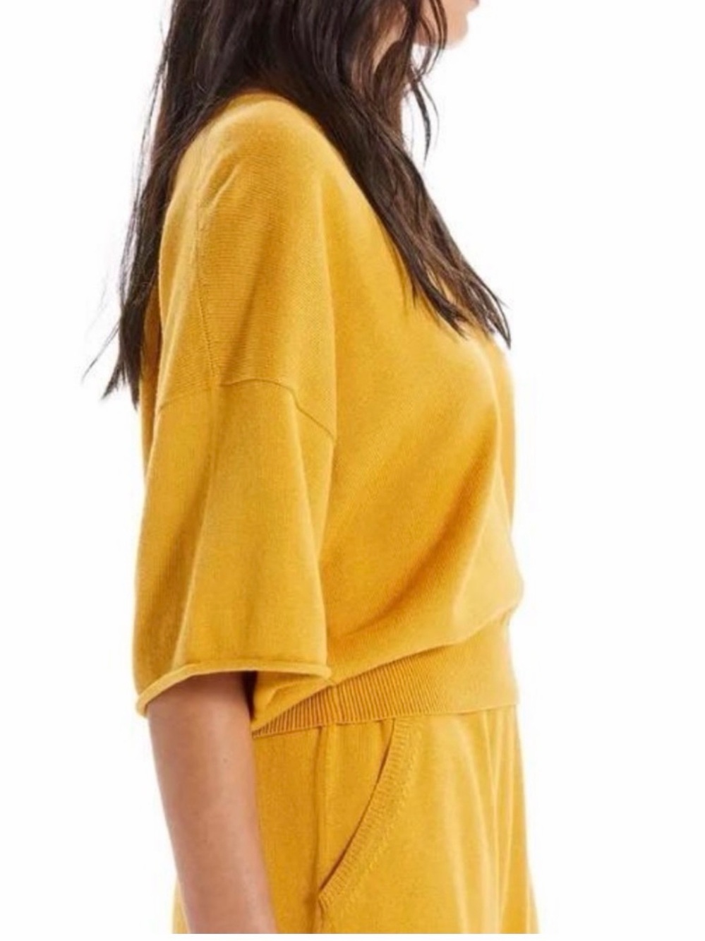 MOTHER V-Neck Boxy Sweater Top - Mustard Yellow - Picture 2 of 3
